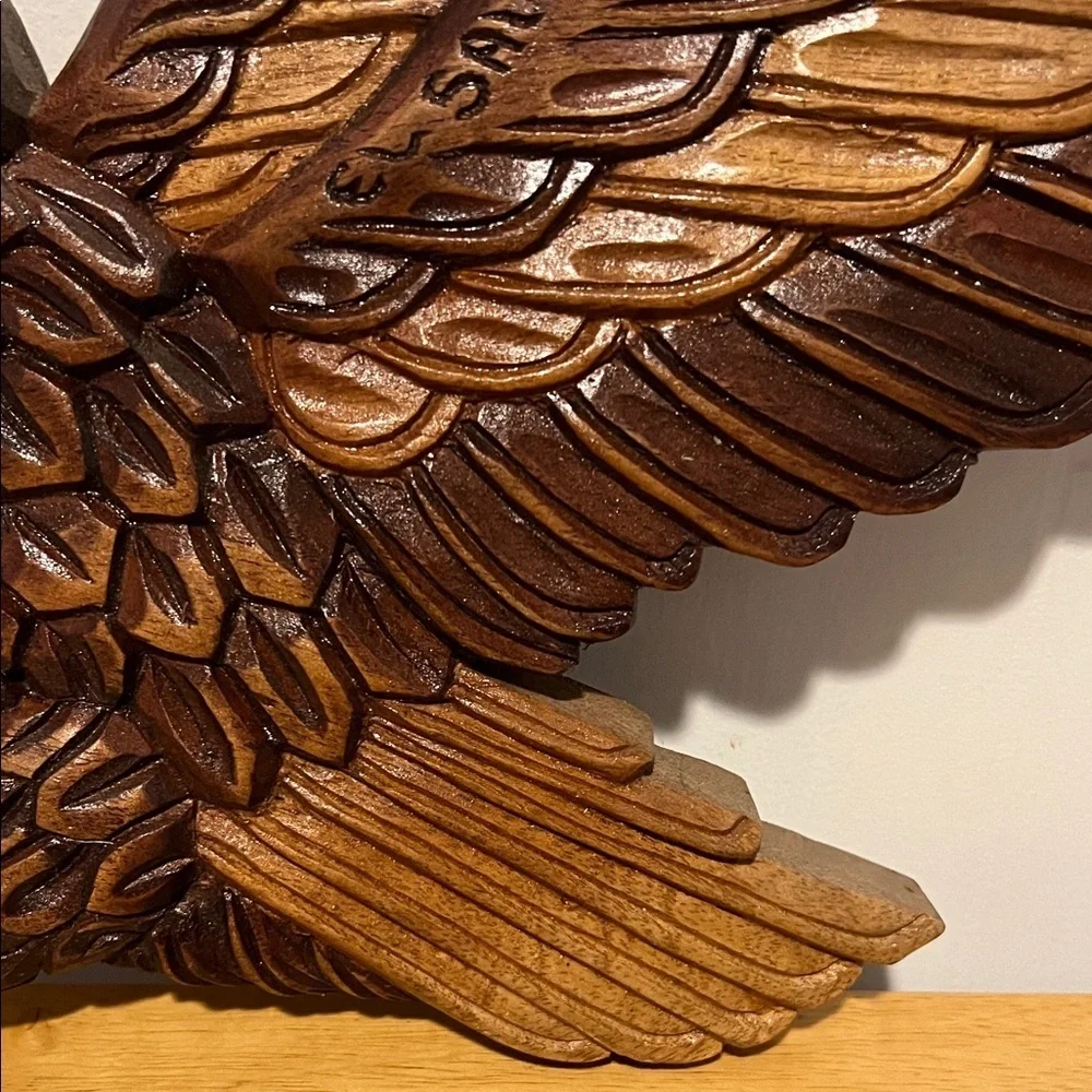 Hand-Carved Wooden Eagle Wall Art - Brown Tones El Salvador 3D Vintage